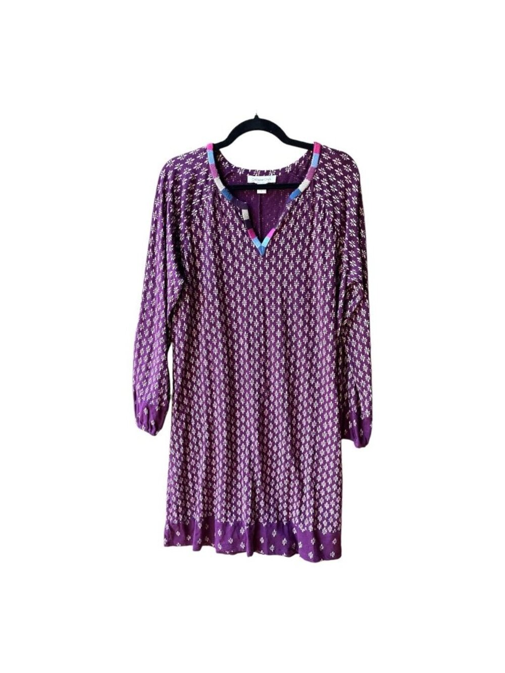 Coldwater Creek Purple White Print Sheath Dress Size L Career Office Chic